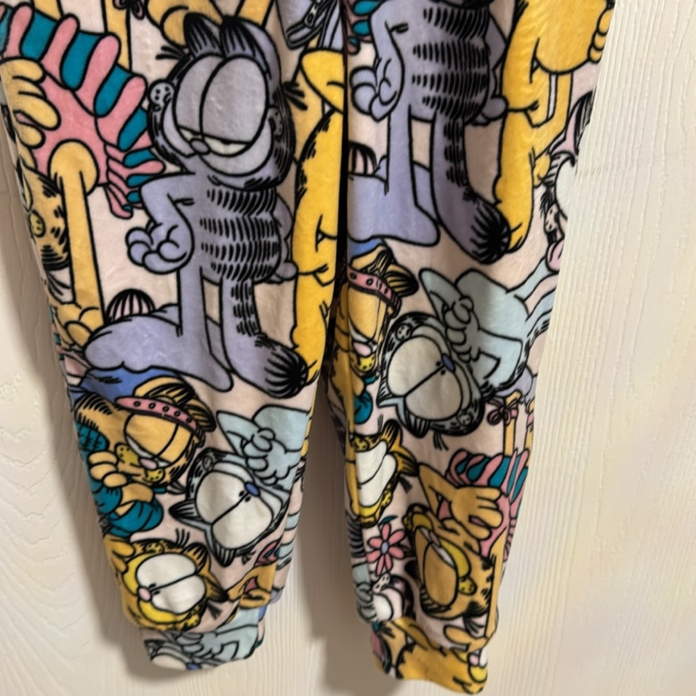 Delta Garfield Girls 7-8 Full Zip Soft Velour Feel Footless Pajamas Pockets Cute - Picture 8 of 12